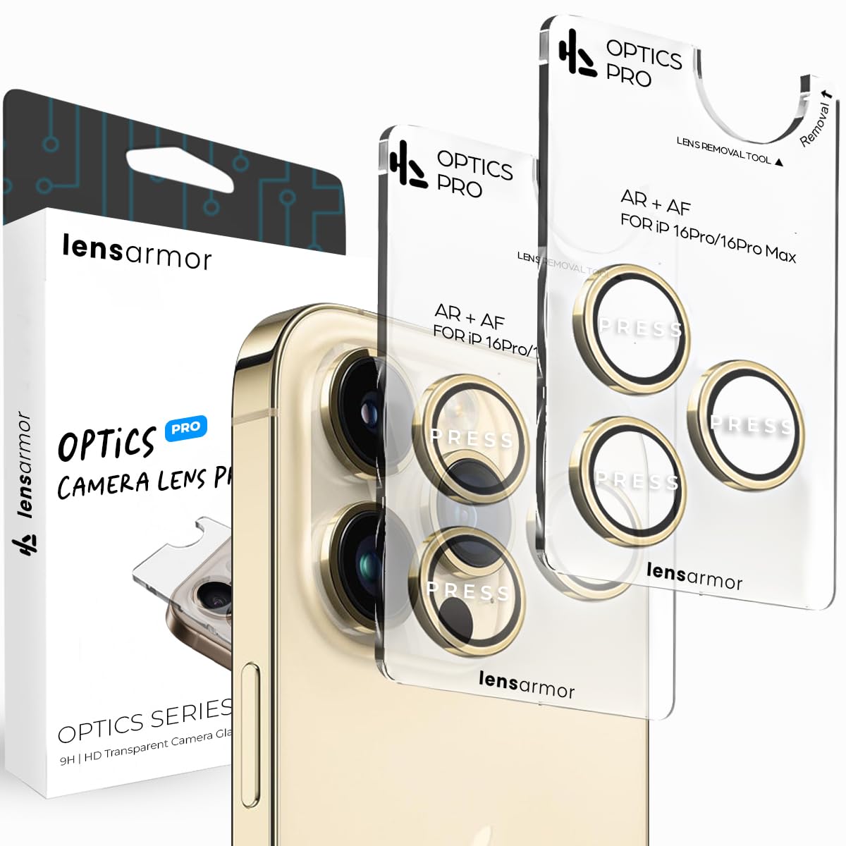 Lensarmor Camera Lens Protector for iPhone 14 Pro & iPhone 14 Pro Max (2 Pack) – 9H Tempered Glass, Gold Finish, Case Friendly