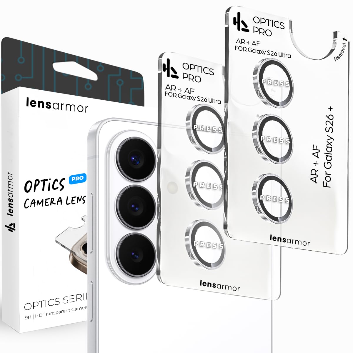 Lensarmor Camera Lens Protector for Samsung Galaxy S26 / S26 Plus (2 Pack) – 9H Tempered Glass, White Finish, Case Friendly