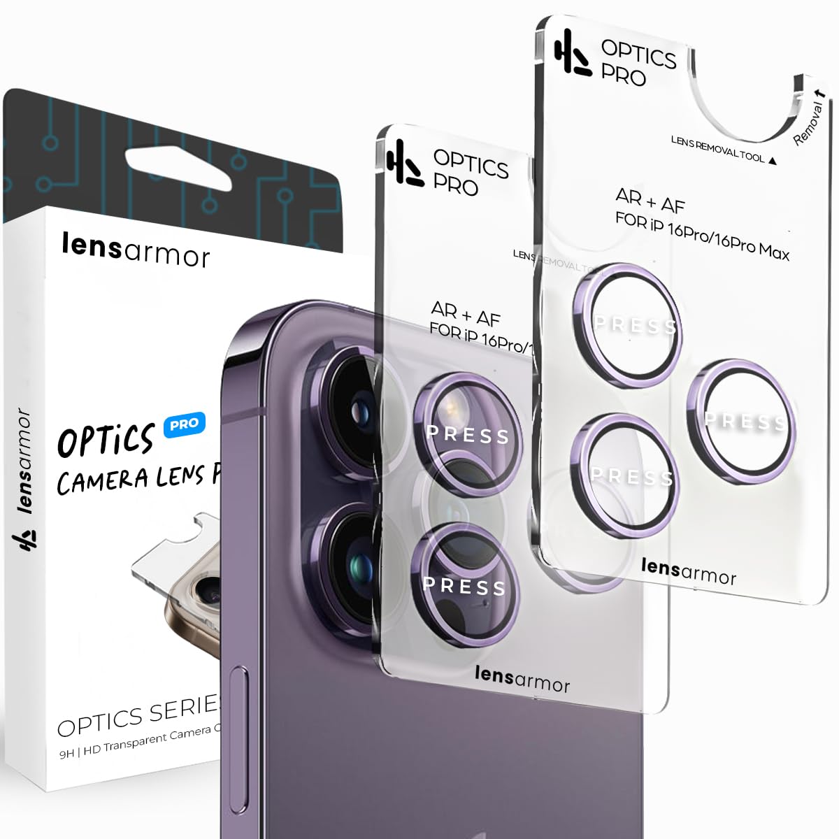 Lensarmor Camera Lens Protector for iPhone 14 Pro & iPhone 14 Pro Max (2 Pack) – 9H Tempered Glass, Deep Purple Finish, Case Friendly