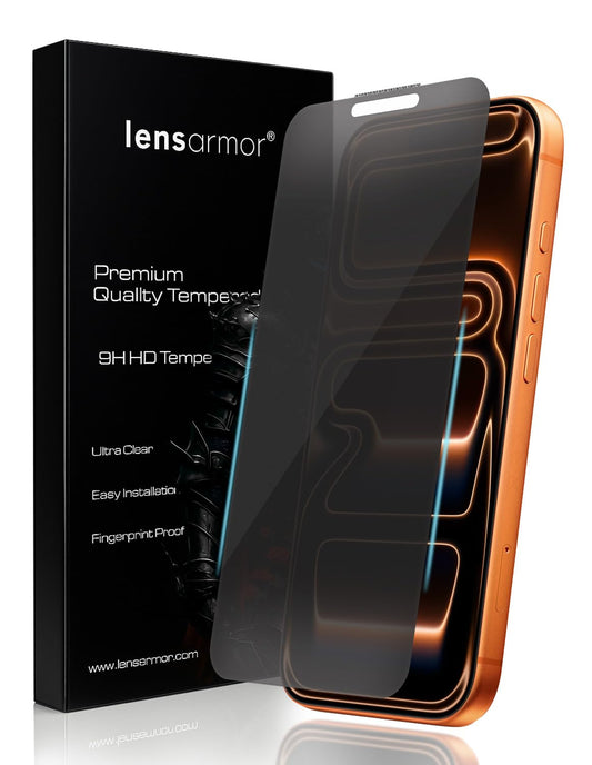 Lensarmor Military Grade Privacy Tempered Glass for iPhone 17 Pro Max (2 pack)– 9H Anti-Spy Screen Protector, Edge Protection