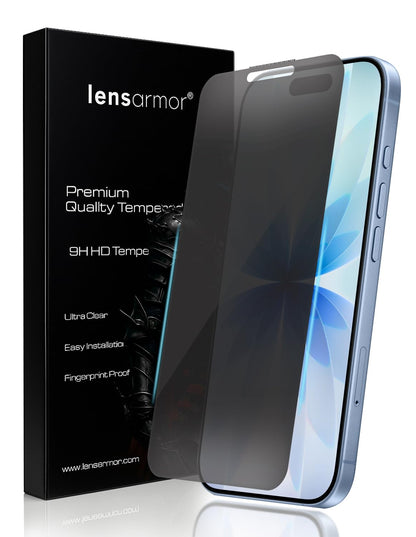 Lensarmor Military Grade Borderless Privacy Tempered Glass for iPhone 17(2 pack) – 9H Anti-Spy Screen Protector, Edge-to-Edge Protection