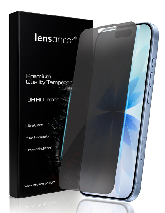 Lensarmor Military Grade Borderless Privacy Tempered Glass for iPhone 17(2 pack) – 9H Anti-Spy Screen Protector, Edge-to-Edge Protection