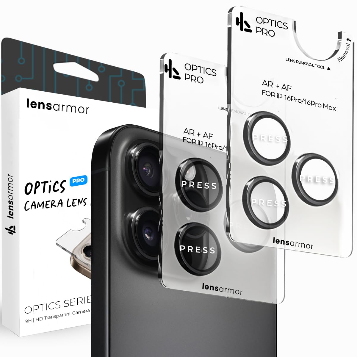 Lensarmor Camera Lens Protector for iPhone 15 Pro & iPhone 15 Pro Max (2 Pack) – 9H Tempered Glass, Black Titanium Finish, Case Friendly