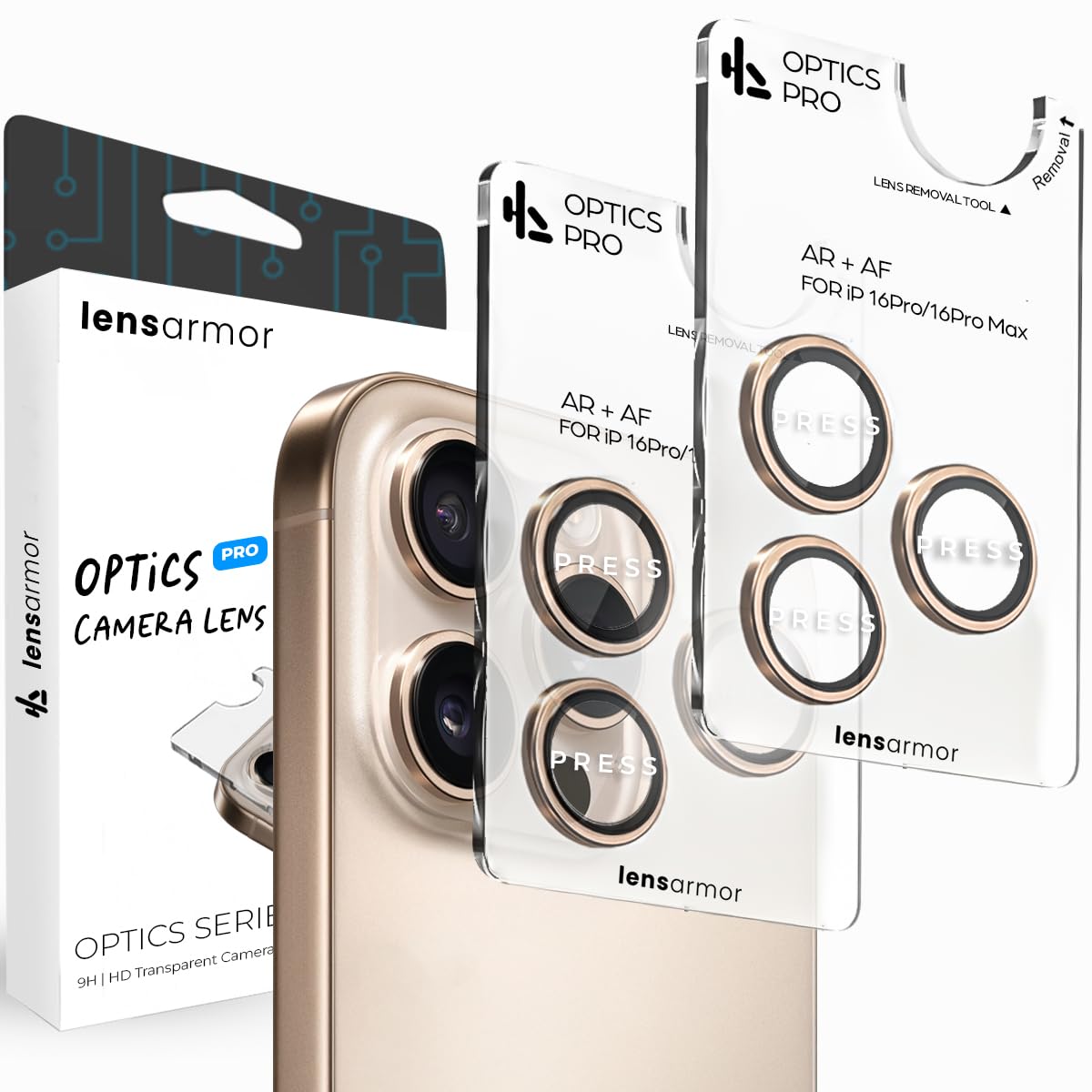 Lensarmor Camera Lens Protector for iPhone 16 Pro Max (2 Pack) – 9H Tempered Glass, Desert Titanium Finish, Case Friendly