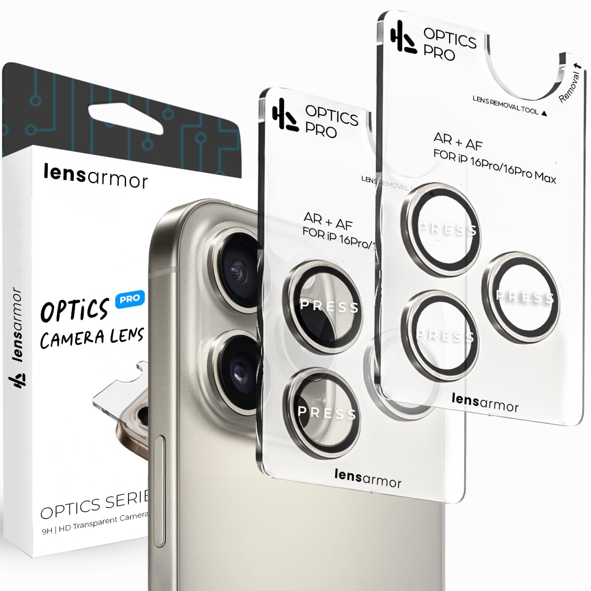 Lensarmor Camera Lens Protector for iPhone 16 Pro Max (2 Pack) – 9H Tempered Glass, Natural Titanium Finish, Case Friendly