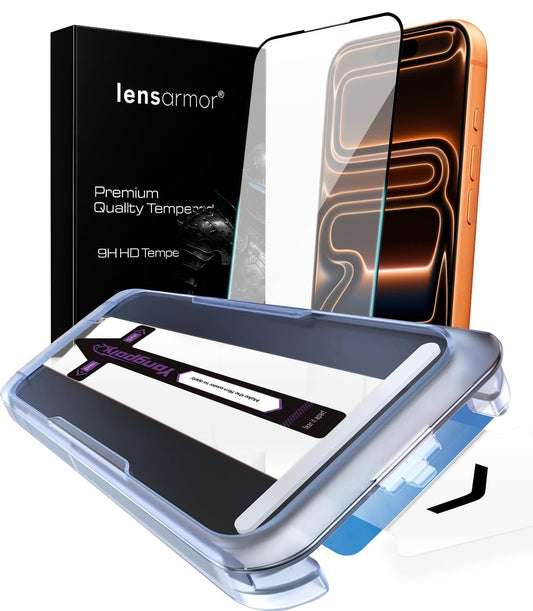 Lensarmor Easy-Fit Tempered Glass Screen Protector for iPhone 17 Pro Max – 9H Military Grade, HD Clear, Case Friendly