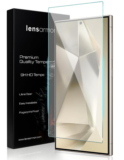 Lensarmor Clear Borderless Tempered Glass for Galaxy S24 Ultra 5G (2 Pack) – Premium Military Grade 9H+ Screen Protector, HD Clear, Case Friendly