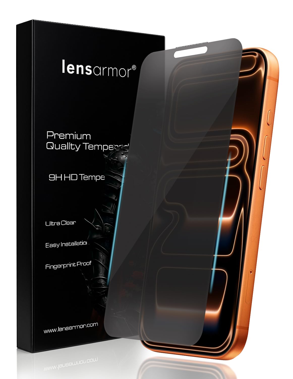 Lensarmor Military Grade Privacy Tempered Glass for iPhone 17 Pro (2 pack)– 9H Anti-Spy Screen Protector, Case Friendly