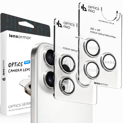 Lensarmor Camera Lens Protector for iPhone 16 Pro Max (2 Pack) – 9H Tempered Glass, White Titanium Finish, Case Friendly