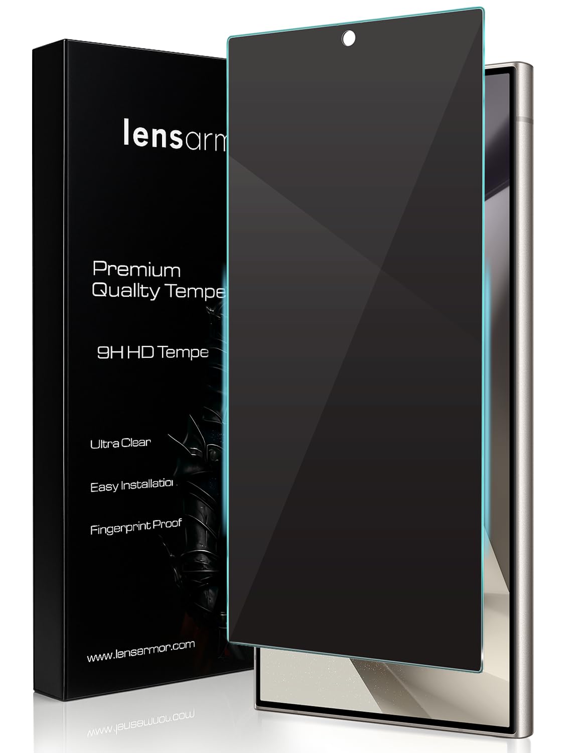 Lensarmor Borderless Privacy Tempered Glass for Galaxy S24 Ultra 5G (2 Pack) – Anti-Spy Screen Protector, Ultrasonic Fingerprint Compatible, 9H Military-Grade Protection