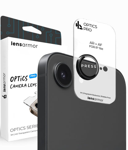Lensarmor Camera Lens Protector for iPhone 16e – 9H Tempered Glass, Black Finish, Case Friendly