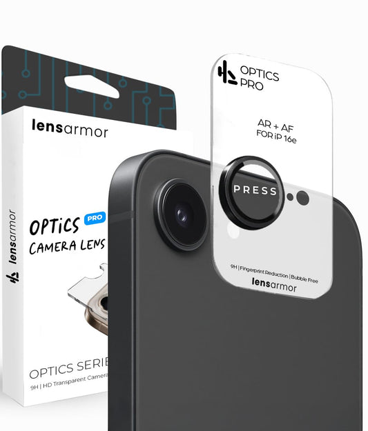 Lensarmor Camera Lens Protector for iPhone 16e – 9H Tempered Glass, Black Finish, Case Friendly