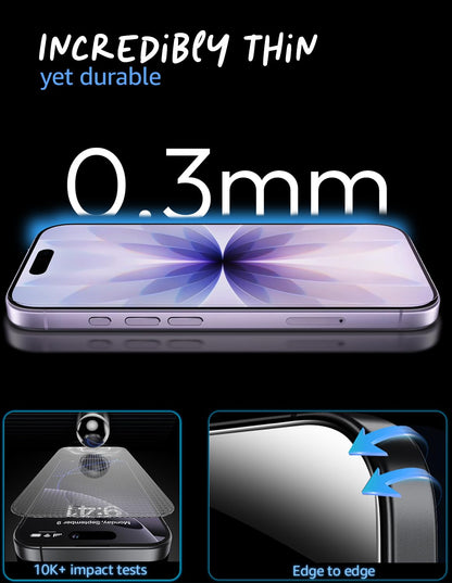 Lensarmor Military Grade Tempered Glass for iPhone 17 (2 Pack) – Premium Borderless Screen Protector, 9H HD Clear, No Black Borders