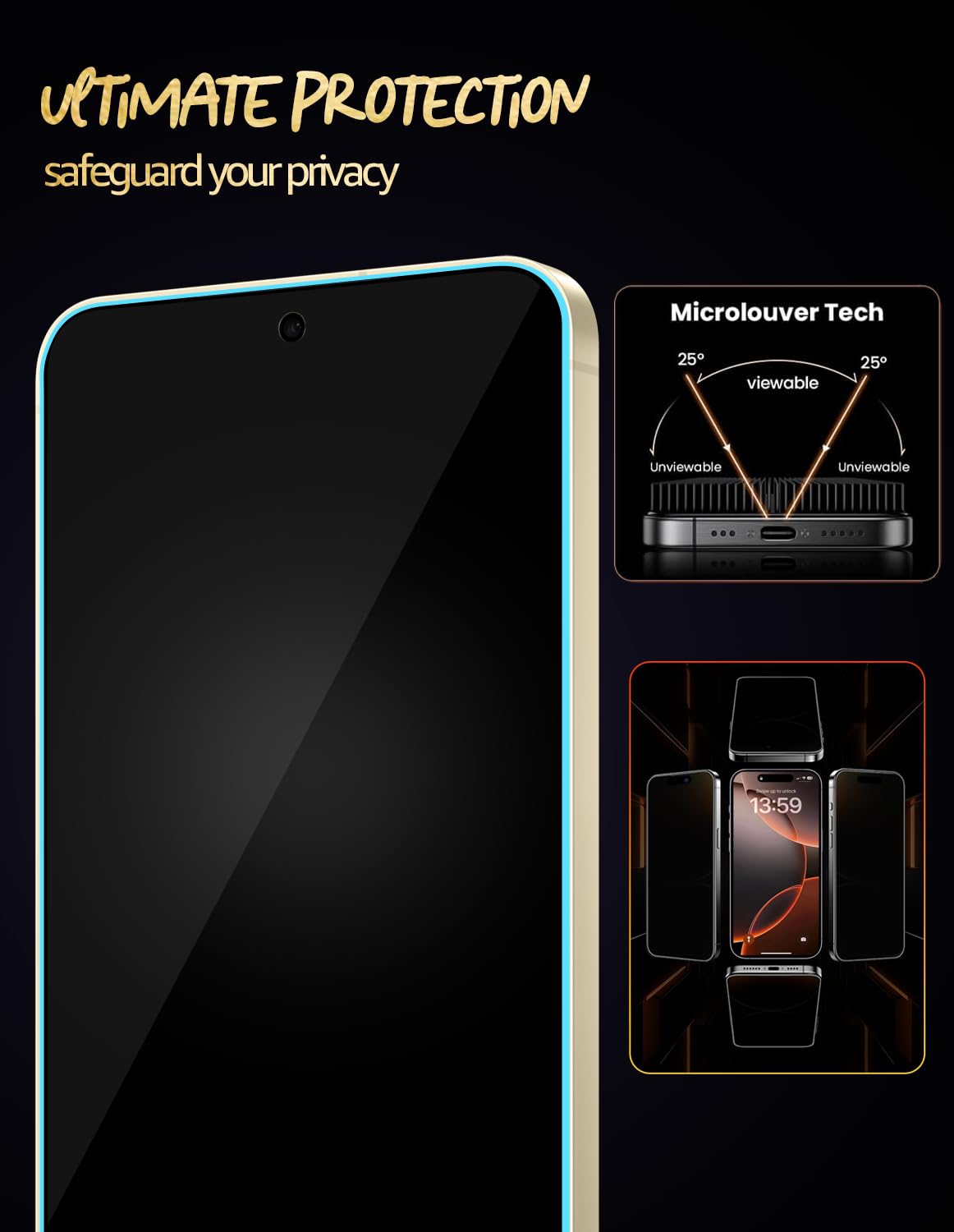 Lensarmor Borderless Privacy Tempered Glass for Galaxy S24 / S25 (2 Pack) – Edge-to-Edge HD Anti-Spy Screen Protector, Ultrasonic Fingerprint Compatible, 9H Military-Grade Protection