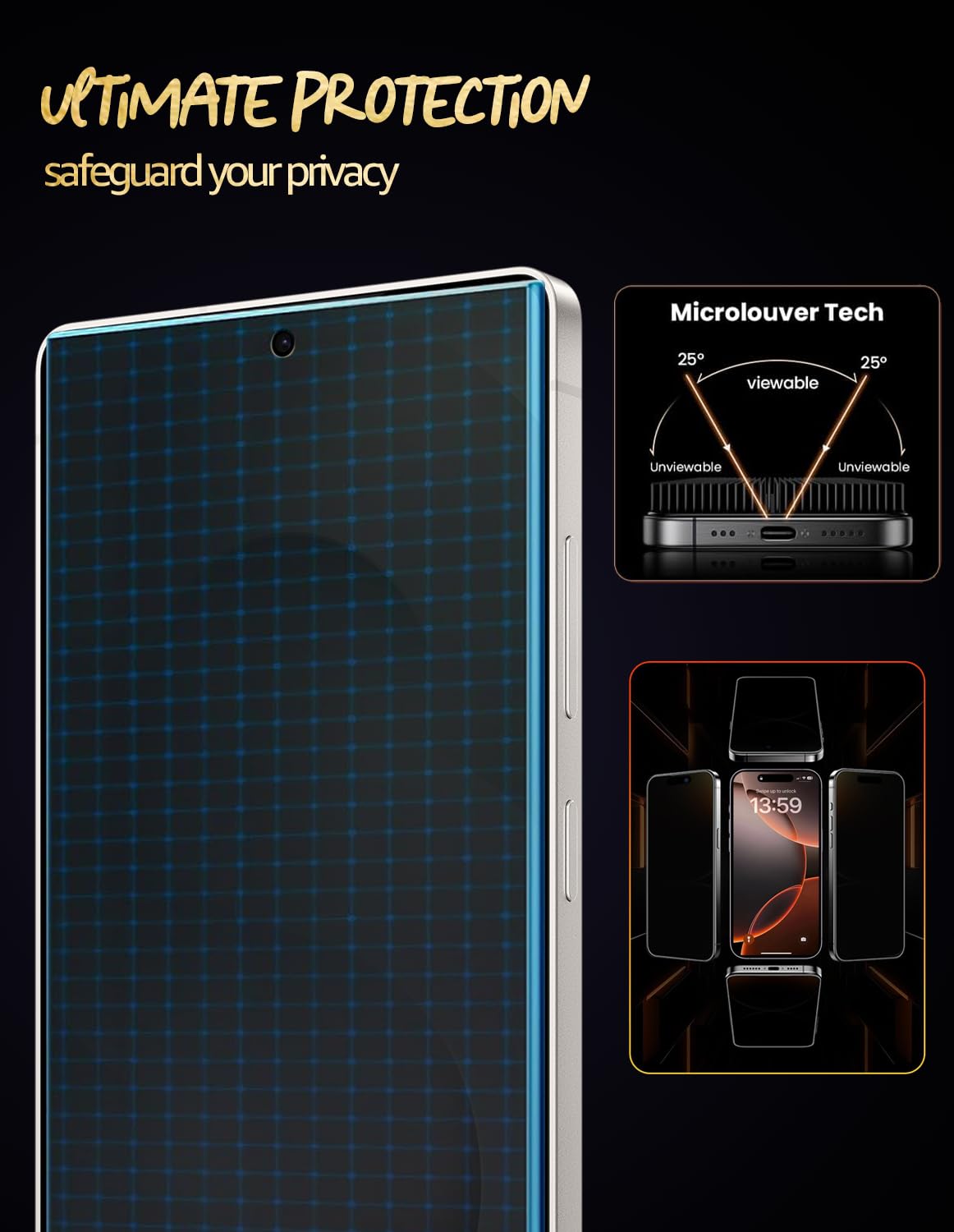 Lensarmor Borderless Privacy Tempered Glass for Galaxy S25 Ultra 5G (2 Pack) – Anti-Spy Screen Protector, Ultrasonic Fingerprint Compatible, 9H Military-Grade Protection