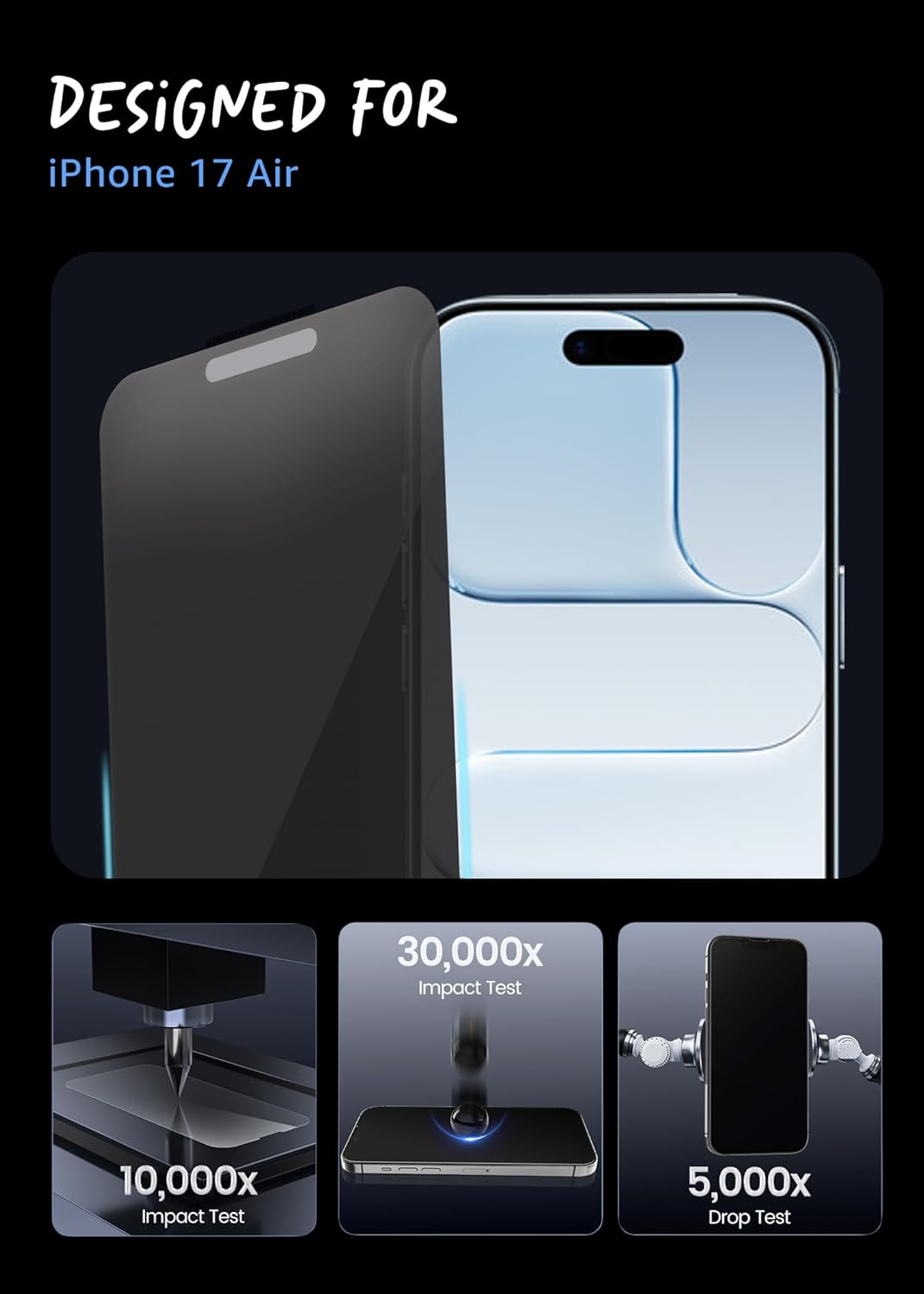 Lensarmor Military Grade Borderless Privacy Tempered Glass for iPhone Air 2 pack– 9H Anti-Spy Screen Protector, Edge-to-Edge Protection