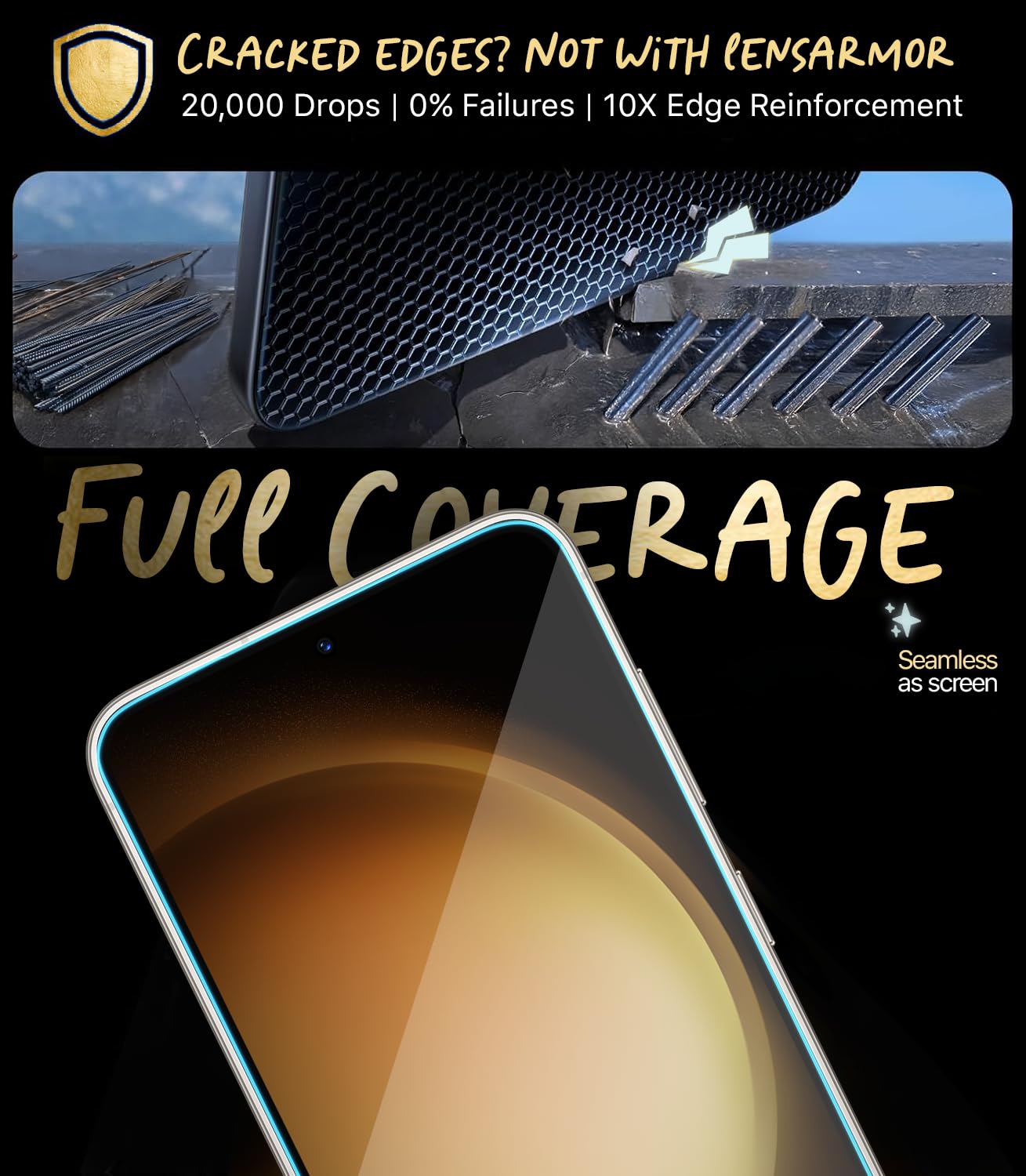 Lensarmor Tempered Glass for Galaxy S23 / S22 (2 Pack) – Full Clear 9H Borderless Screen Protector, HD Clarity, Case Friendly