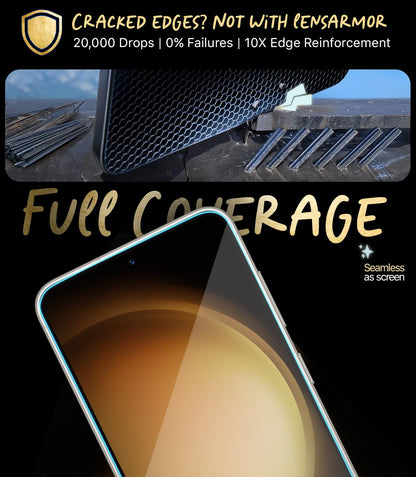 Lensarmor Tempered Glass for Galaxy S23 / S22 (2 Pack) – Full Clear 9H Borderless Screen Protector, HD Clarity, Case Friendly