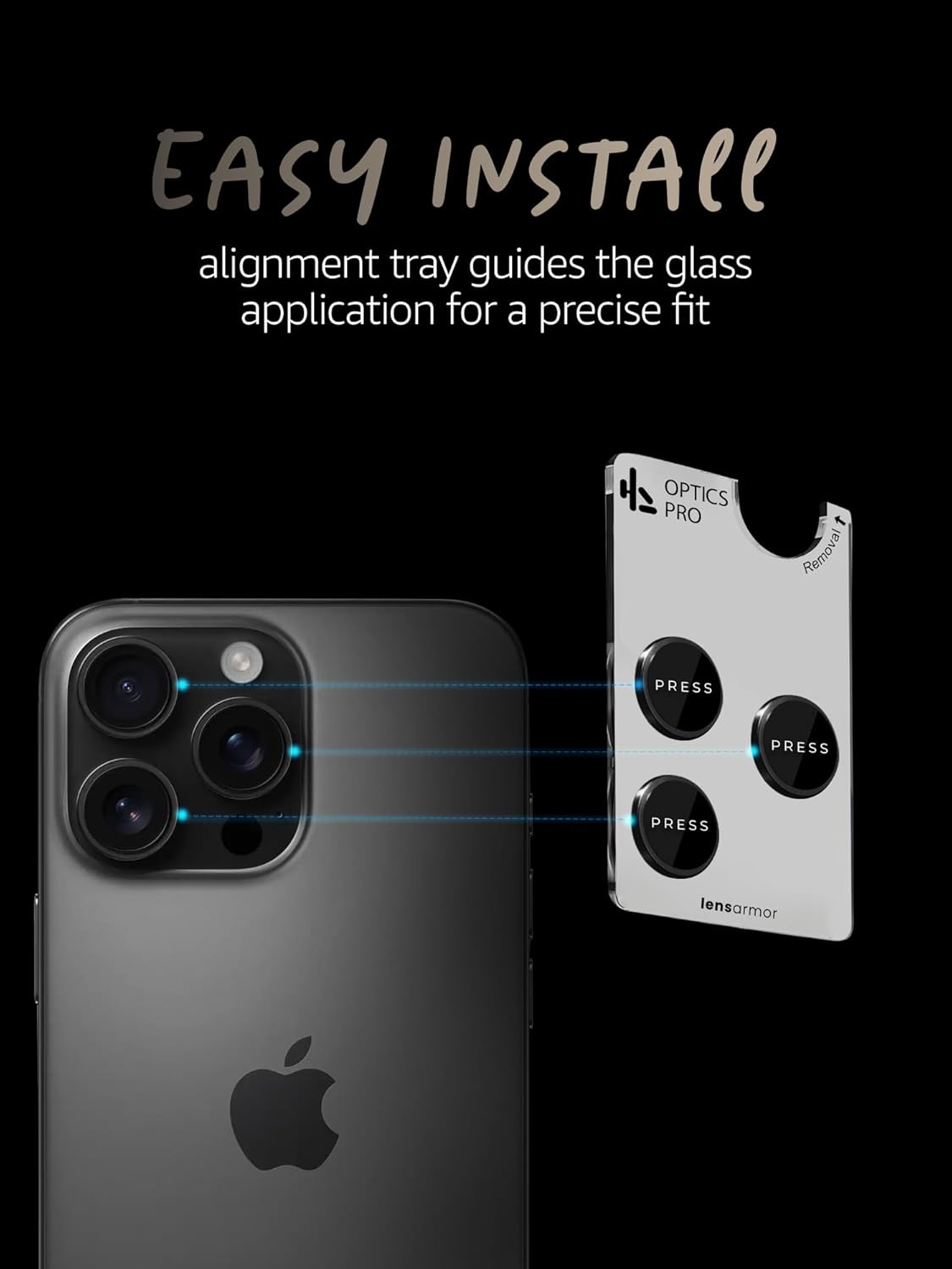 Lensarmor Camera Lens Protector for iPhone 16 Pro Max (2 Pack) – 9H Tempered Glass, Black Titanium Finish, Case Friendly