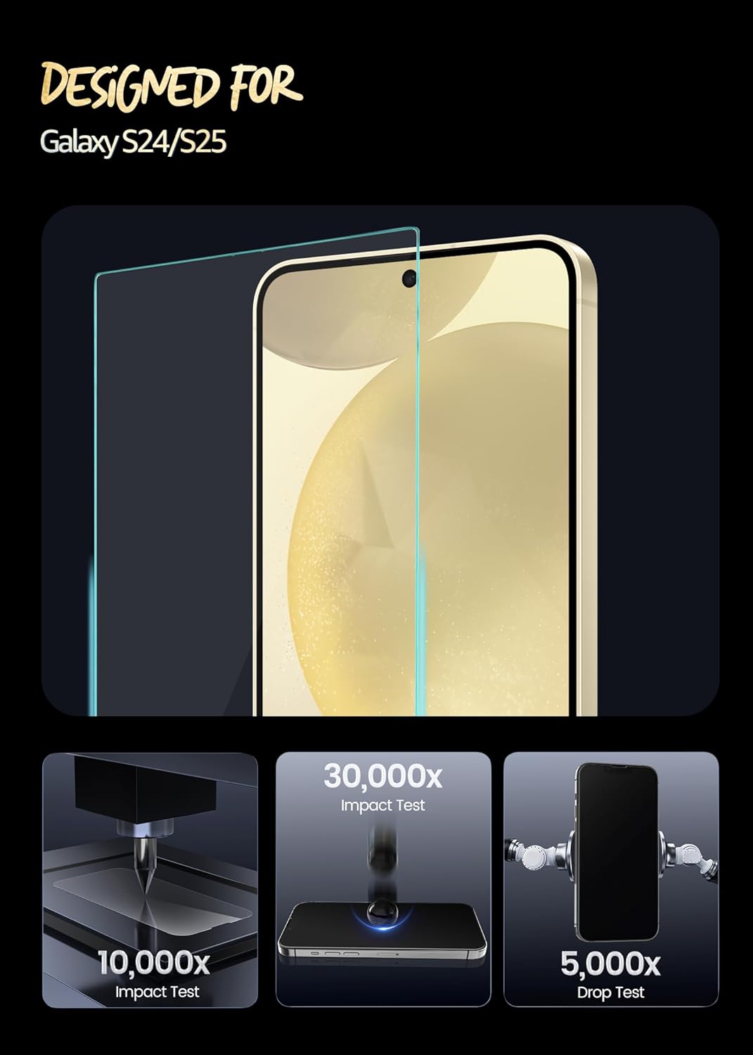 Lensarmor Clear Borderless Tempered Glass for Galaxy S24 / S25 Series (2 Pack) – Premium Military Grade 9H+ Screen Protector, HD Clear, Case Friendly