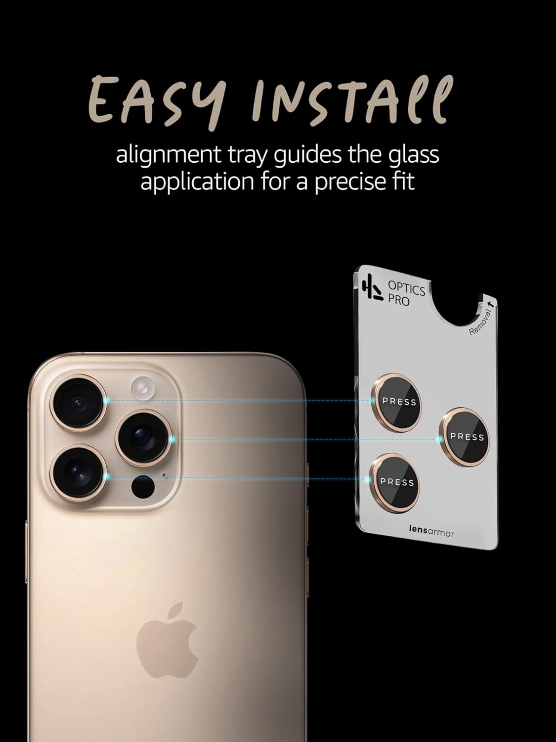 Lensarmor Camera Lens Protector for iPhone 16 Pro Max (2 Pack) – 9H Tempered Glass, Desert Titanium Finish, Case Friendly