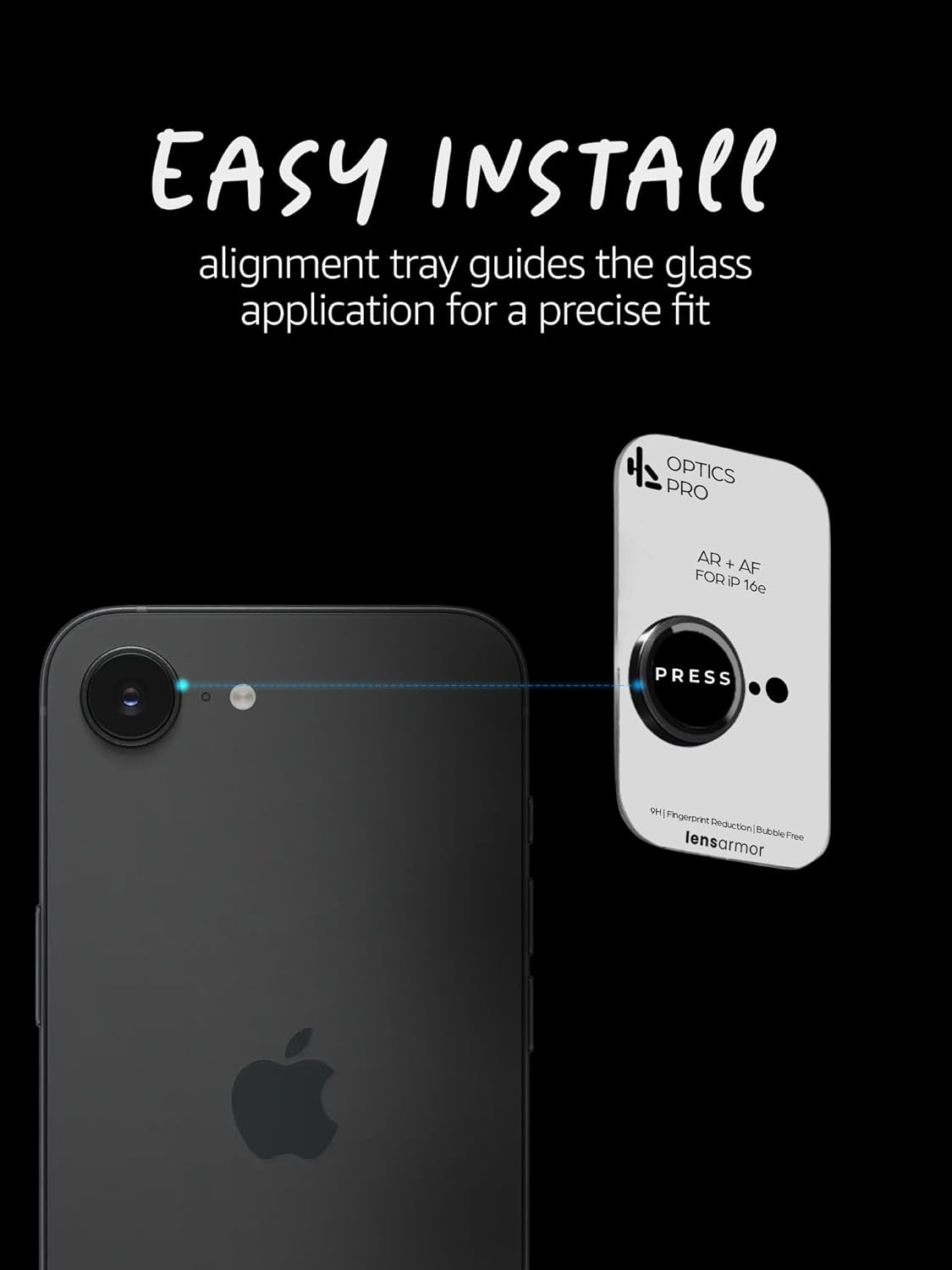 Lensarmor Camera Lens Protector for iPhone 16e – 9H Tempered Glass, Black Finish, Case Friendly