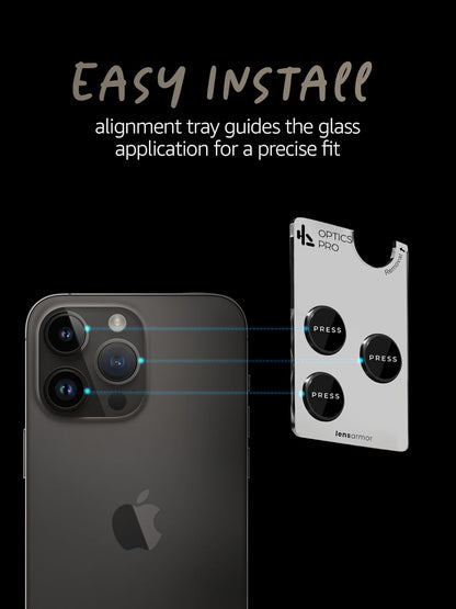 Lensarmor Camera Lens Protector for iPhone 14 Pro & iPhone 14 Pro Max (2 Pack) – 9H Tempered Glass, Space Black Finish, Case Friendly