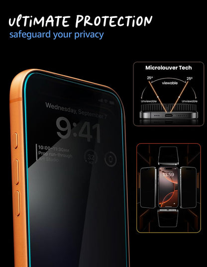 Lensarmor Military Grade Privacy Tempered Glass for iPhone 17 Pro (2 pack)– 9H Anti-Spy Screen Protector, Case Friendly