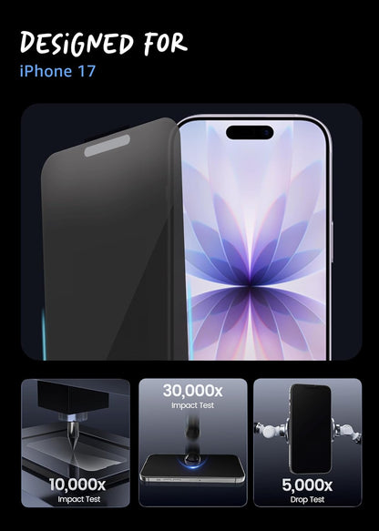 Lensarmor Military Grade Borderless Privacy Tempered Glass for iPhone 17(2 pack) – 9H Anti-Spy Screen Protector, Edge-to-Edge Protection