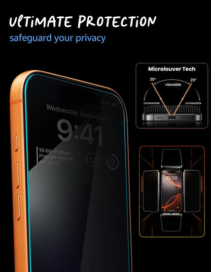 Lensarmor Military Grade Privacy Tempered Glass for iPhone 17 Pro Max (2 pack)– 9H Anti-Spy Screen Protector, Edge Protection