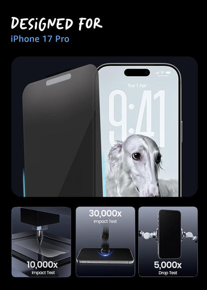Lensarmor Military Grade Privacy Tempered Glass for iPhone 17 Pro (2 pack)– 9H Anti-Spy Screen Protector, Case Friendly