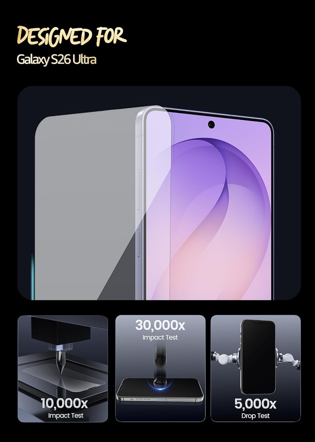 Lensarmor Privacy Tempered Glass for Galaxy S26 Ultra (2 Pack) – Premium 0.18mm Borderless Privacy Screen Protector, 9H HD Protection