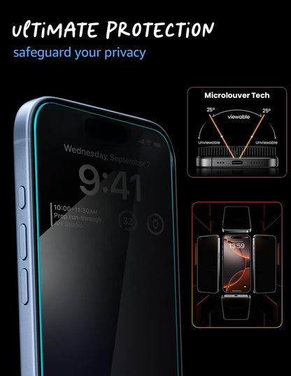 Lensarmor Military Grade Borderless Privacy Tempered Glass for iPhone 17(2 pack) – 9H Anti-Spy Screen Protector, Edge-to-Edge Protection