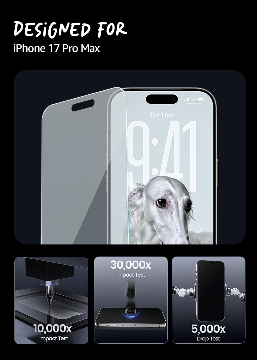 Lensarmor Military Grade Tempered Glass for iPhone 17 Pro Max (2 Pack) – Premium Borderless Screen Protector, 9H HD Clear, No Black Borders