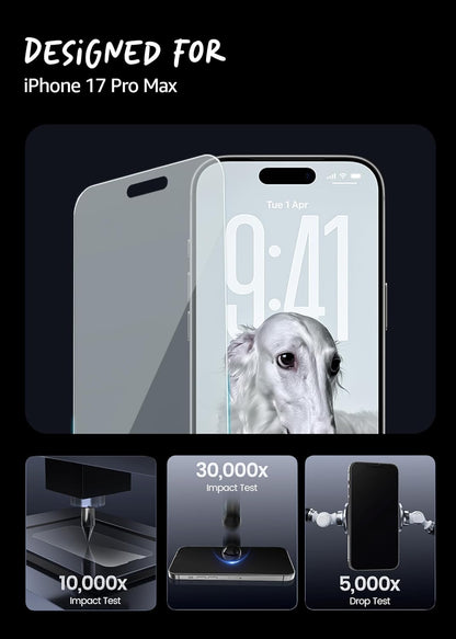 Lensarmor Military Grade Tempered Glass for iPhone 17 Pro Max (2 Pack) – Premium Borderless Screen Protector, 9H HD Clear, No Black Borders