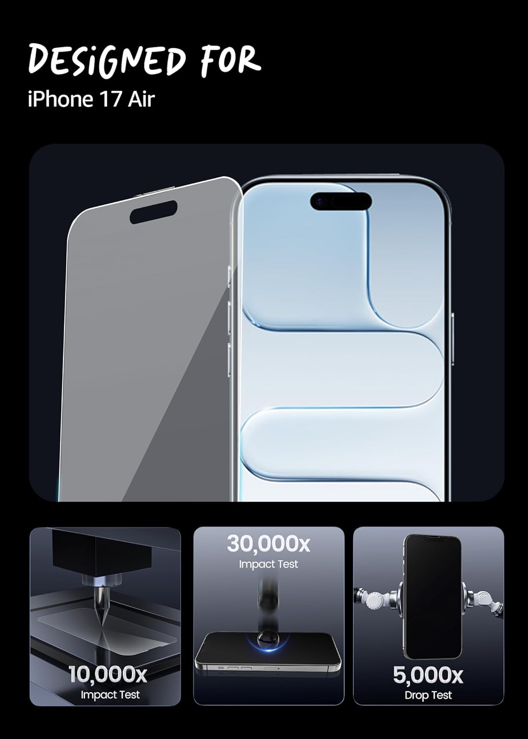 Lensarmor Military Grade Tempered Glass for iPhone Air (2 Pack) – Premium Borderless Screen Protector, 9H HD Clear, No Black Borders